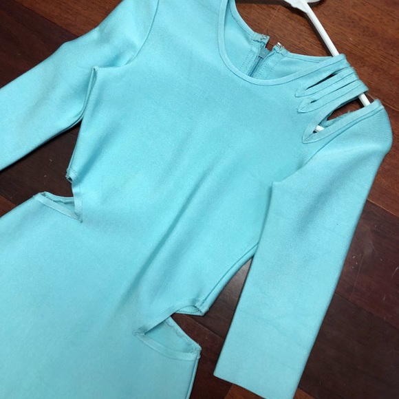 Aqua Bandage Dress with Cut Outs - Picture 3 of 5